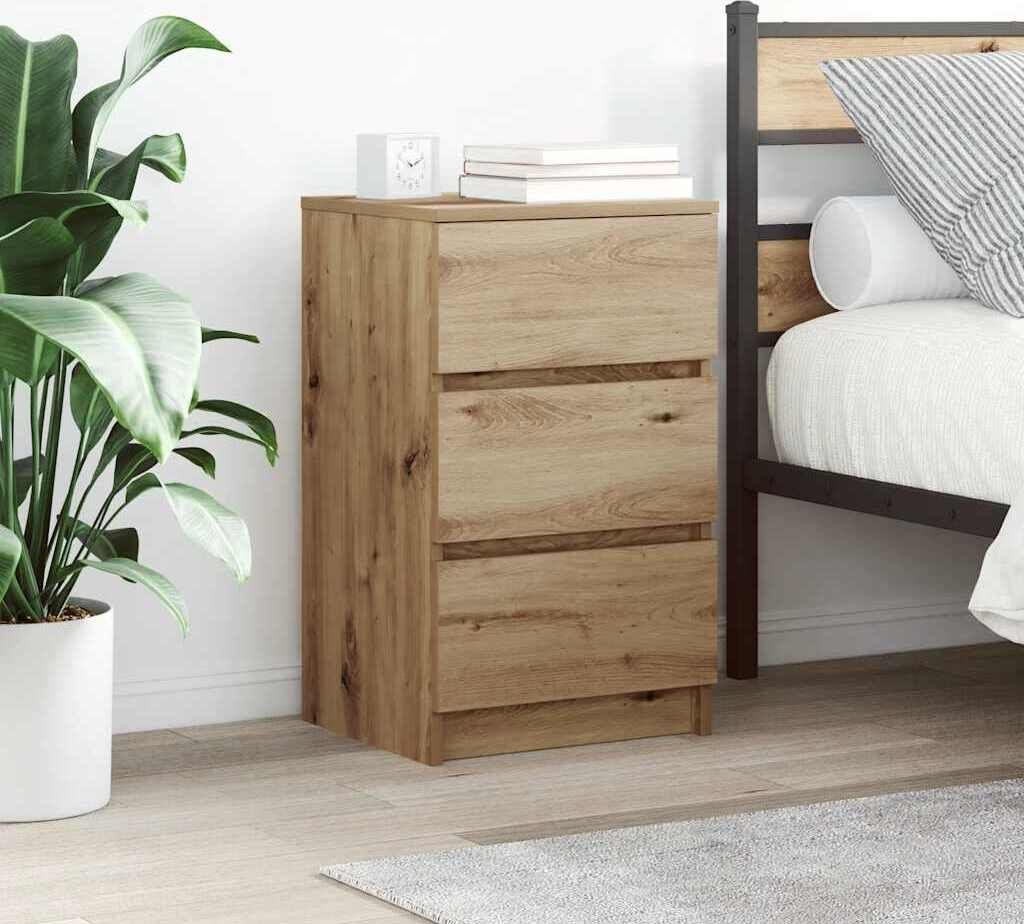 vidaXL Table de nuit avec 3 tiroirs Chêne Artisan 39x35x65 Image du produit 