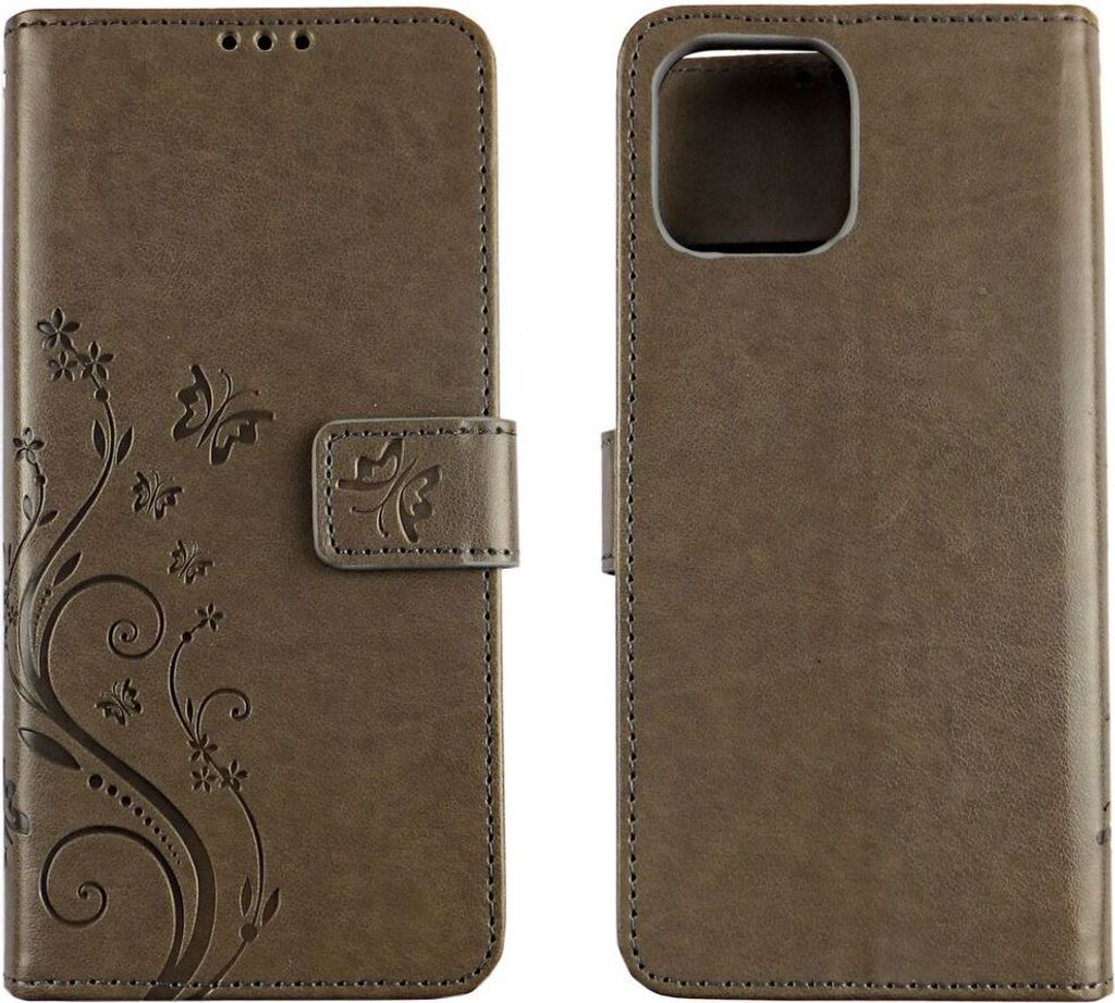 Apple iPhone 12 / 12 Pro Handy Hülle Schutz-Tasche Cover Flip-Case Kartenfach Grau
