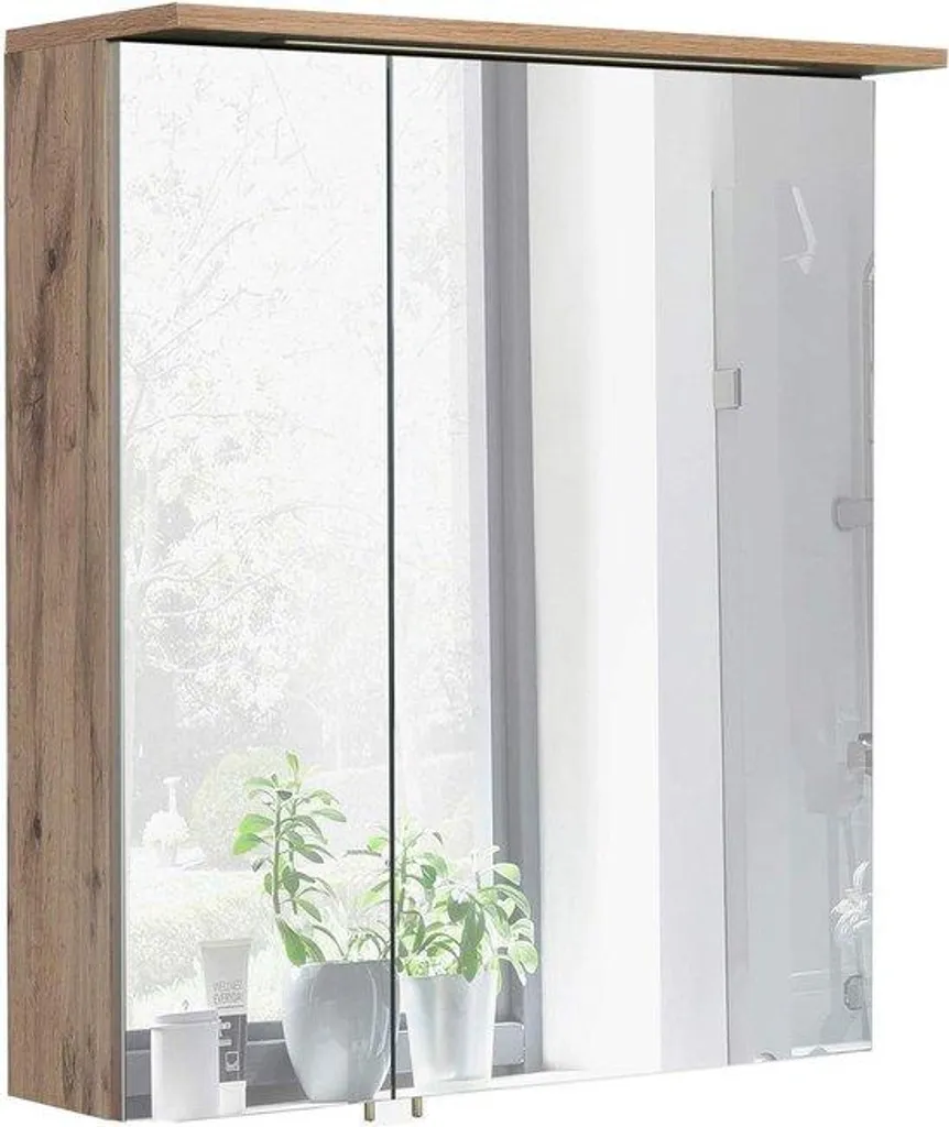 Meuble miroir mural en chêne massif 60x72 cm - Rangement style cottage