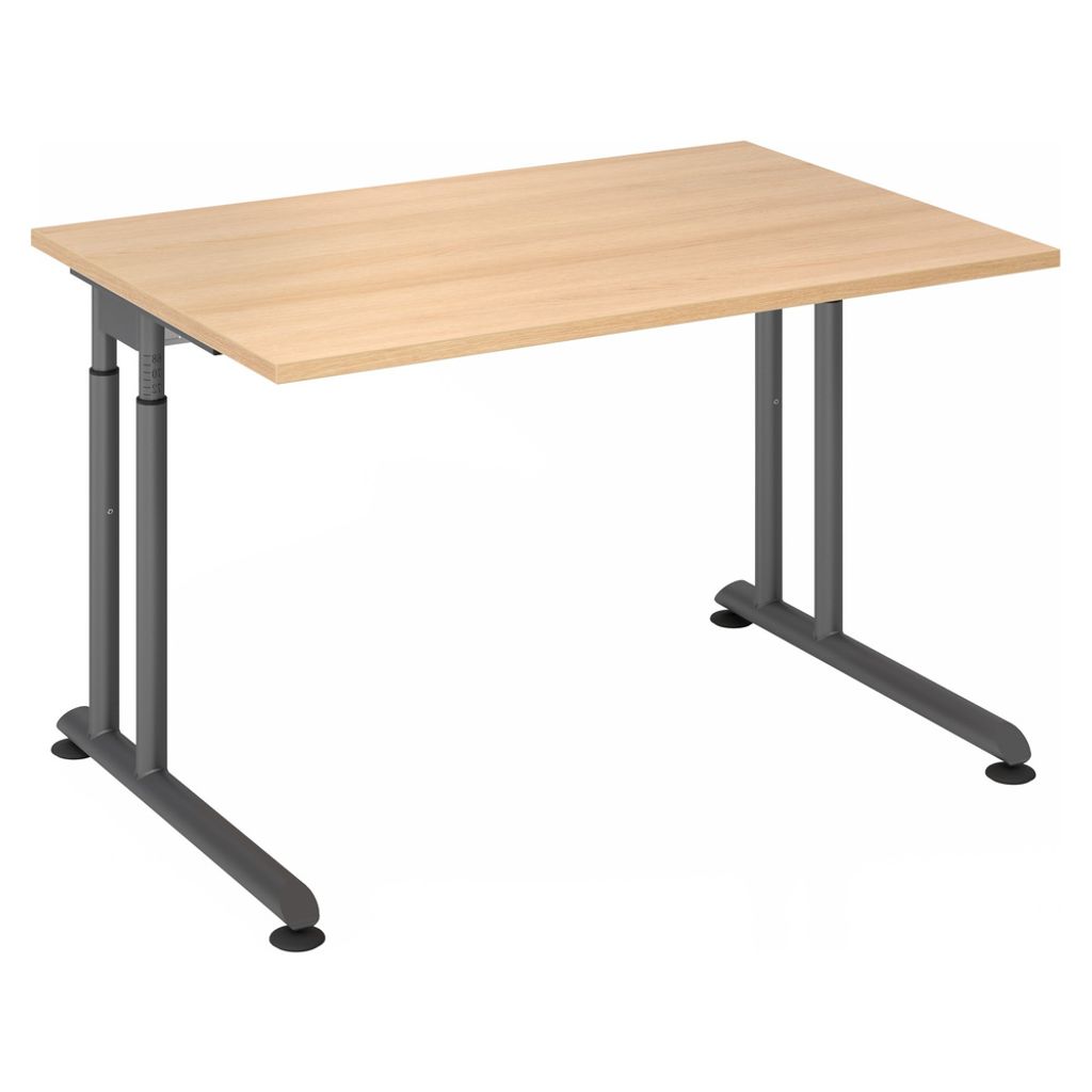 Büro Schreibtisch 120x80 cm Modell ZS12 mechanische Höheneinstellung E = Eiche-Graphit-ohne Seitenblenden