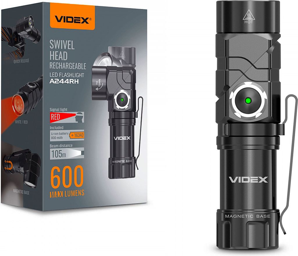 Videx 600lm IP66 LED-Taschenlampe 7 Modi 105m Reichweite Stirnlampe +Kopfband