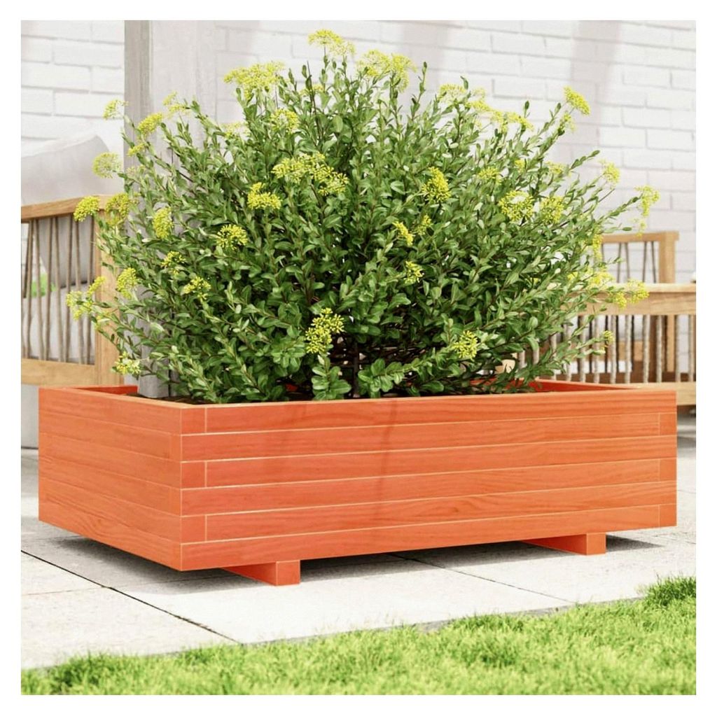 Pflanzkübel Wachsbraun 90x60x26,5 cm Kiefer Massivholz, Blumentopf für Garten Terrasse Balkon