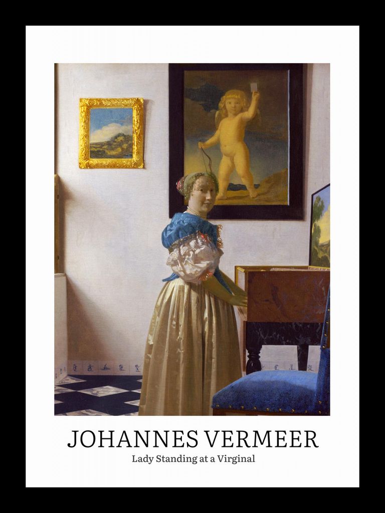 Plakat 13x18cm Design Lady Standing, Vermeer Vintage für das Wohnzimmer
