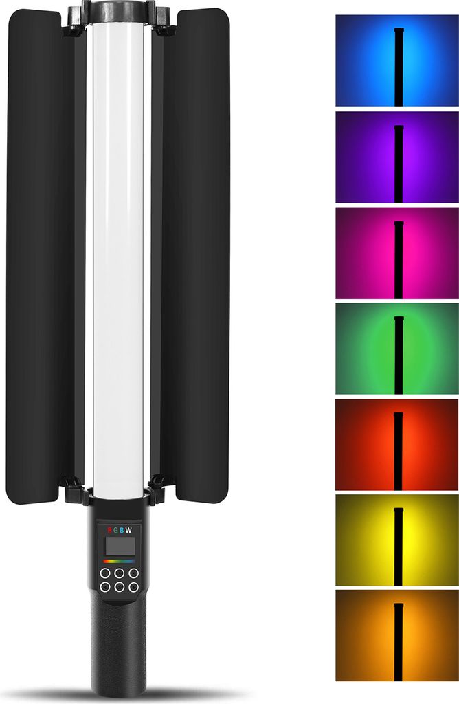PULUZ PU4135 Handheld RGB Light Tube LED Video Light Wand mit Barndoor 3000K-6500K Dimmbar 18 Lichteffekte Eingebauter Akku fuer Vlog Live Streamin...