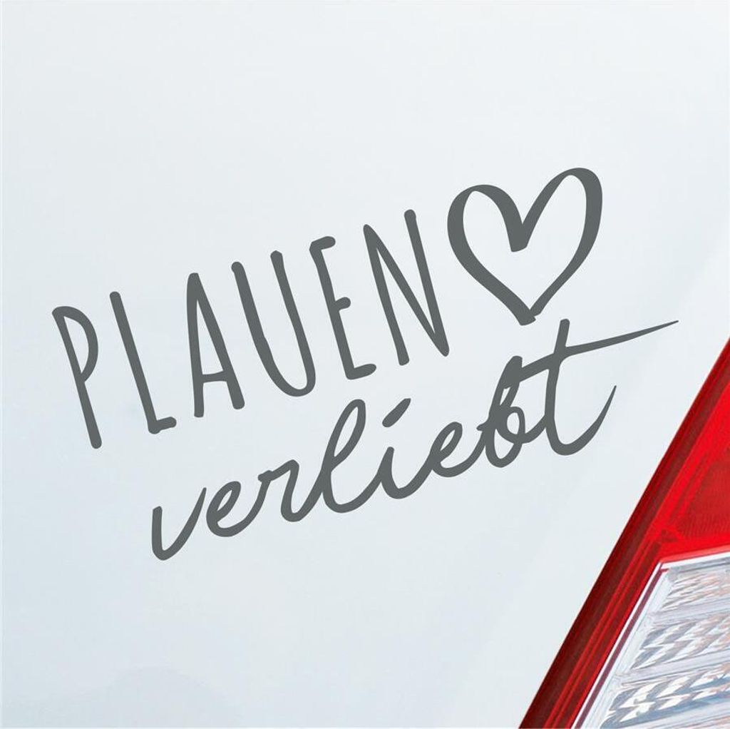 Auto Aufkleber Plauen verliebt Herz Stadt Heimat Liebe Car 19x9 cm Grau Sticker Heckscheibenaufkleber