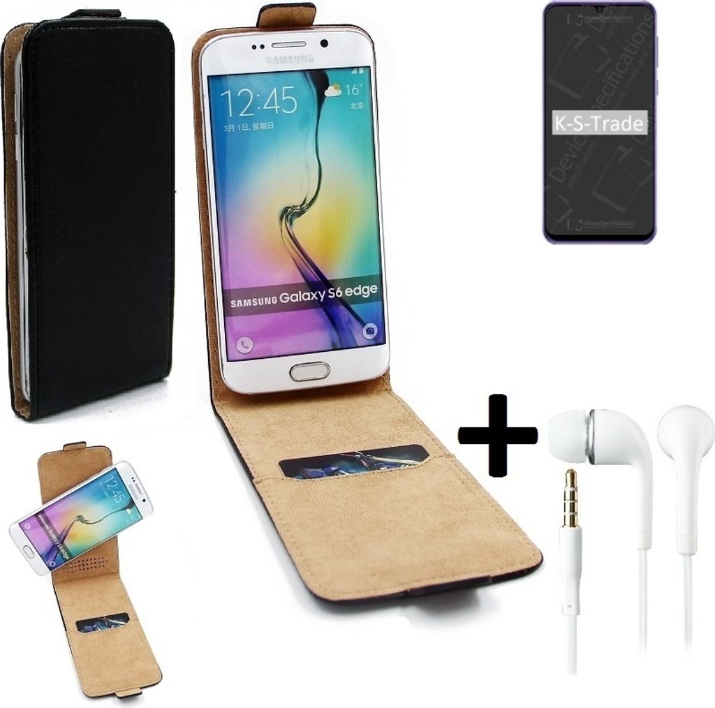 K-S-Trade Handyhülle + Kopfhörer kompatibel mit Ulefone Note 6 360° Flipstyle Schutzhülle Smartphone Tasche Case Flip cover schwarz 1x