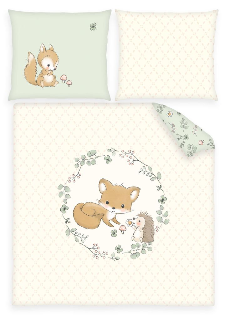 Babybettwäsche 80x80 & 35x40 – Wende-Bettwäsche Set für Produktbild 