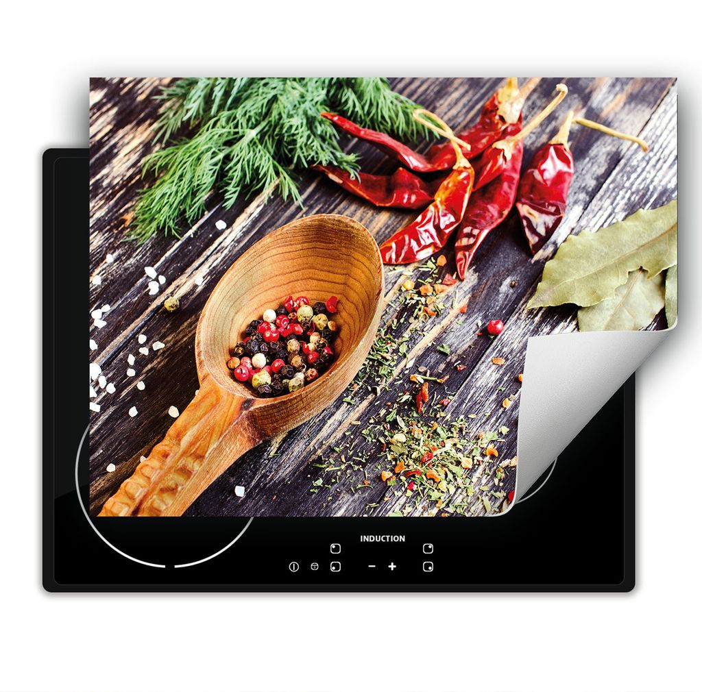 DarHaus Herdabdeckplatte 80x52 cm Anti Rutsch Matte Aufrollbar, Chilli - Holz