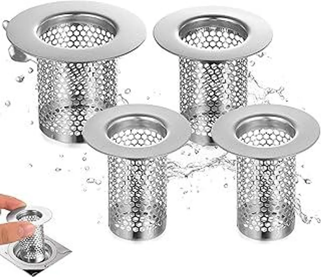 Set 4 Filtri Scarico Doccia Acciaio Inox - Raccogli Capelli 3 Misure