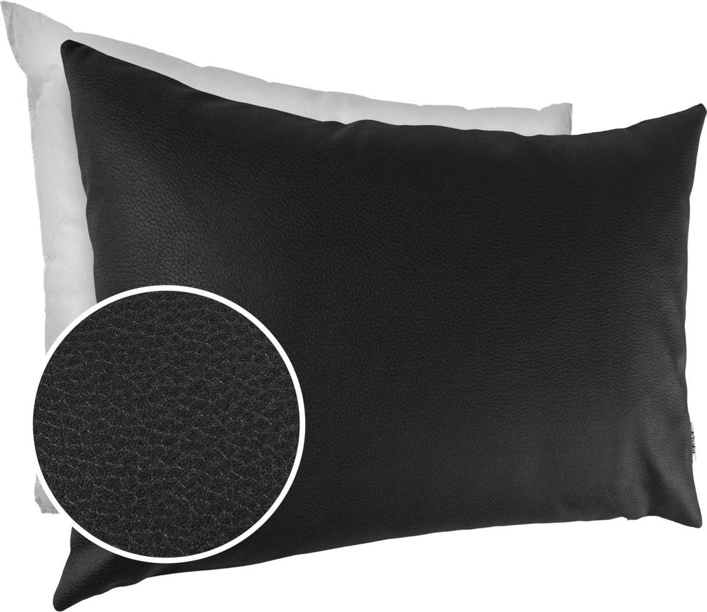 Dekokissen mit Füllung KUMO 30x50cm atmungsaktive Kunstleder Kissenbezug mit Reißverschluss Einfarbig Leder-Optik UNI Schwarz