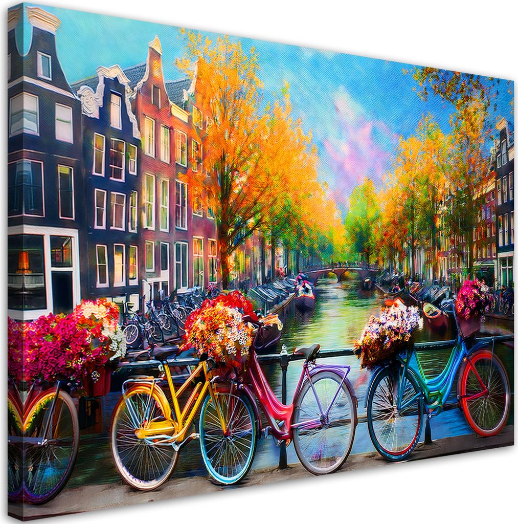 Toile Amsterdam Vélos Paysage urbain 90x60 Feeby Image Image du produit 
