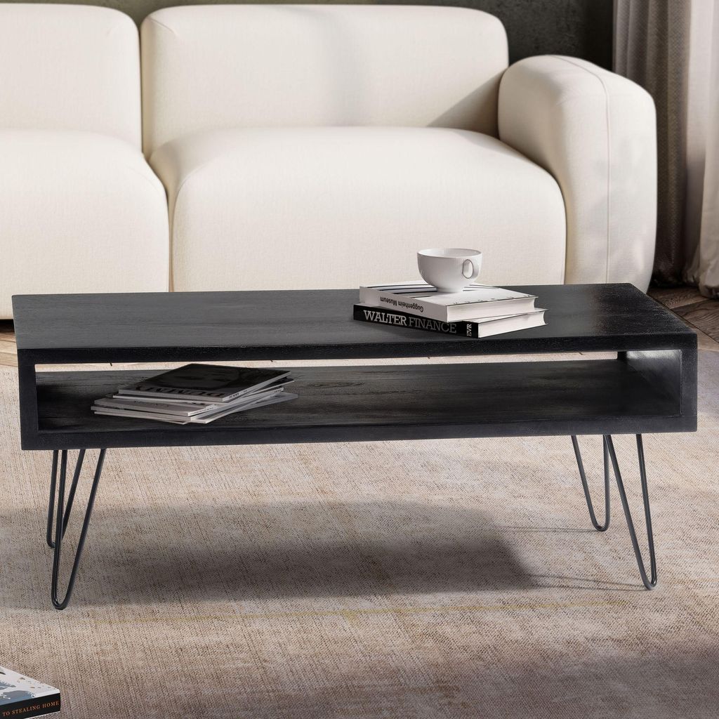 FineBuy Couchtisch Mango Massivholz schwarz 100x50 cm · Produktbild 