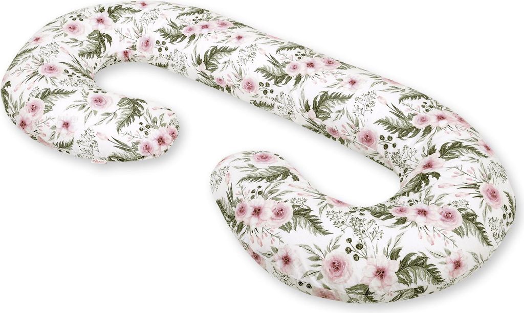 Schwangerschaftskissen Typ C Kissen mit abnehmbarem Bezug für Schwangere, zum Stillen - Rosa Pfingstrosen