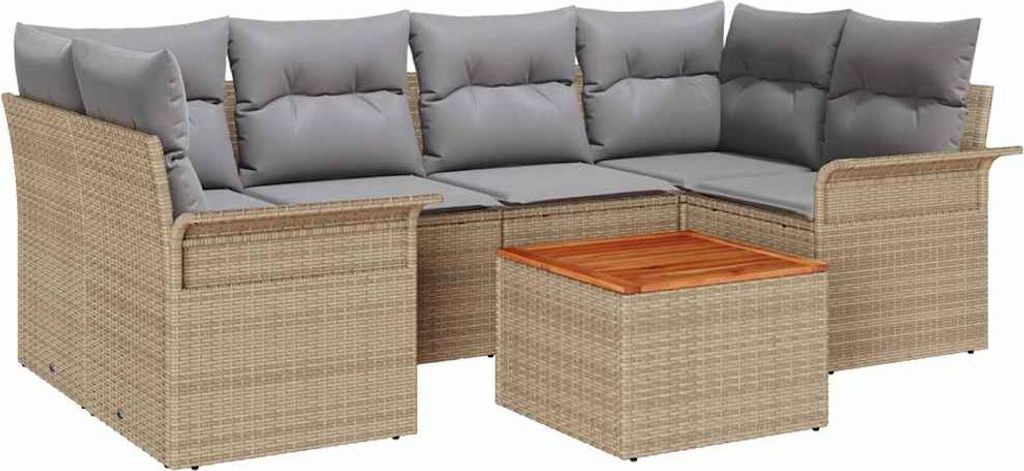 Gartensofa-set mit Kissen 7 pcs Beige Poly-Rattan