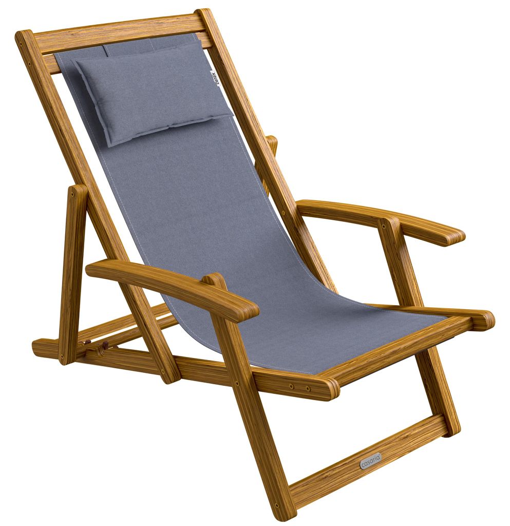 CASARIA Sonnenliege Holz Wetterfest Klappbar 3-fach Verstellbar bis 160kg Gartenliege Outdoor mit Nackenkissen & Armlehnen Liegestuhl für Garten...