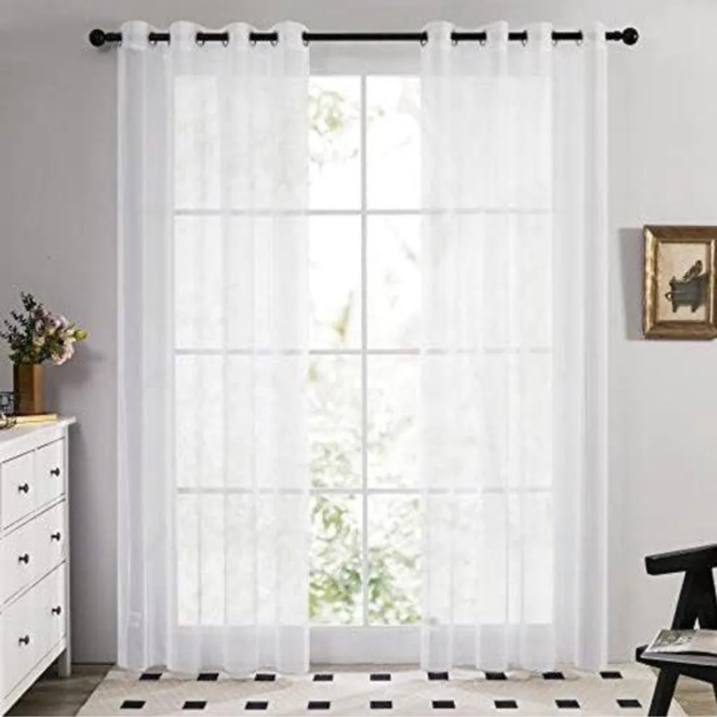 Rideau blanc 140 x 245 cm en deux parties pour fenêtres standards