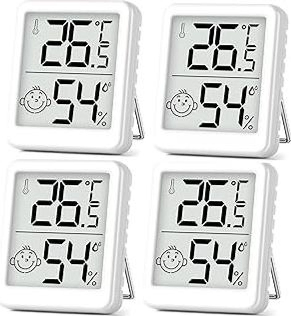 Luftfeuchtigkeitsmesser Thermometer Innen 4 Stück Digitales Mini LCD Thermometer Hygrometer mit Smiley-Indikator Gauge für Babyzimmer Seniorenzim...