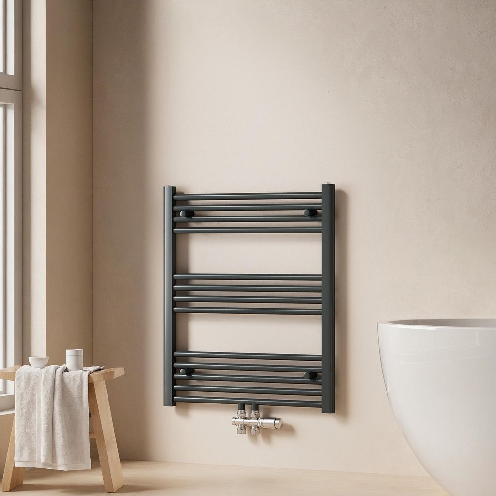 EMKE Badheizkörper Handtuchtrockner Heizkörper 60x75cm 337 Watt Leistung Anthrazit Bad-Heizkörper Mittelanschluss Heizung ohne Heizstab
