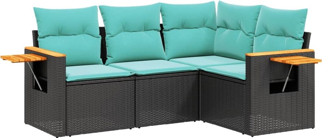 vidaXL 4-tlg. Garten-Sofagarnitur mit Kissen Schwarz Poly Rattan