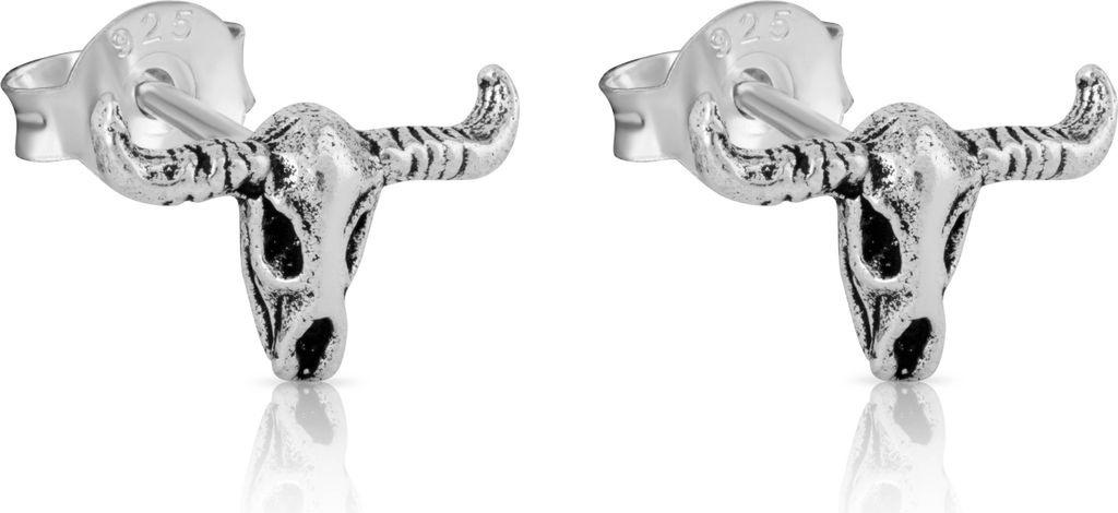 Paar Büffelschädel Ohrstecker Gothic Motiv 925 Sterling Silber Keltisch 4316