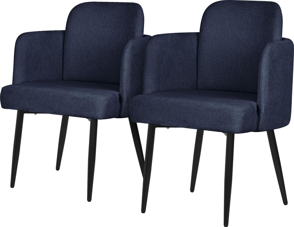 ML-Design 2er Set Esszimmerstuhl Dunkelblau Stoffbezug Küchenstuhl mit Armlehne & Rattan-Optik Rückenlehne Polsterstuhl mit Metallbeinen Ergonomi...