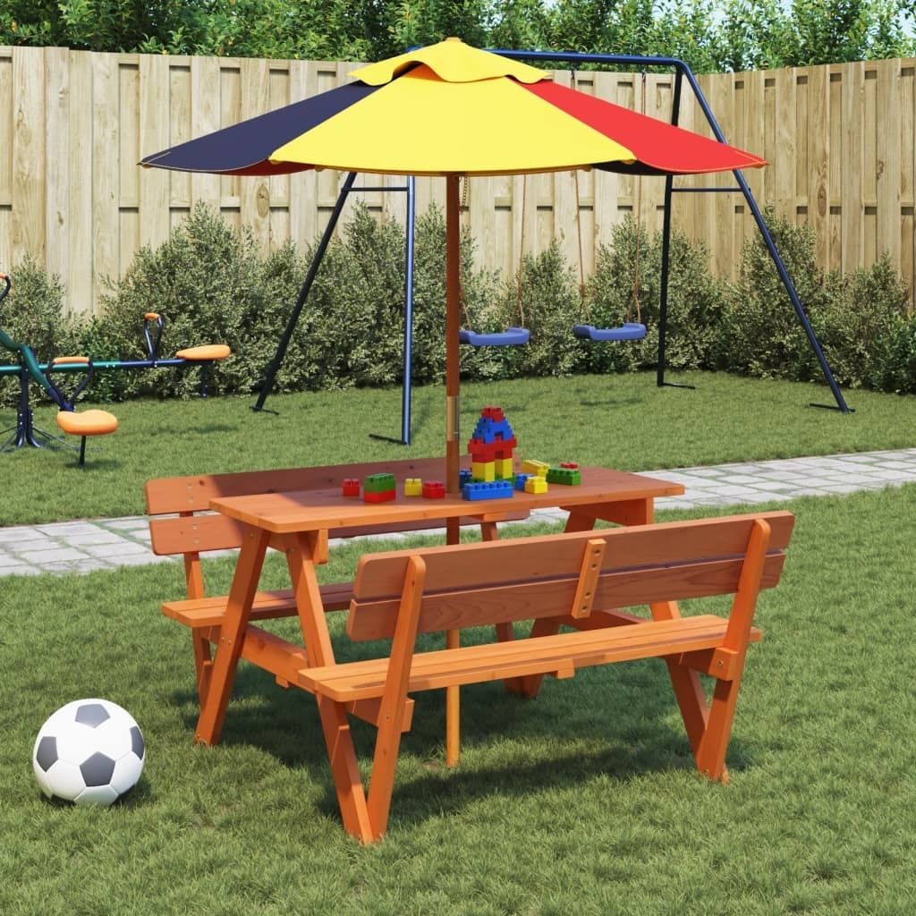 Maison Exclusive - Picknicktisch für 4 Kinder mit Sonnenschirm Massivholz Tanne
