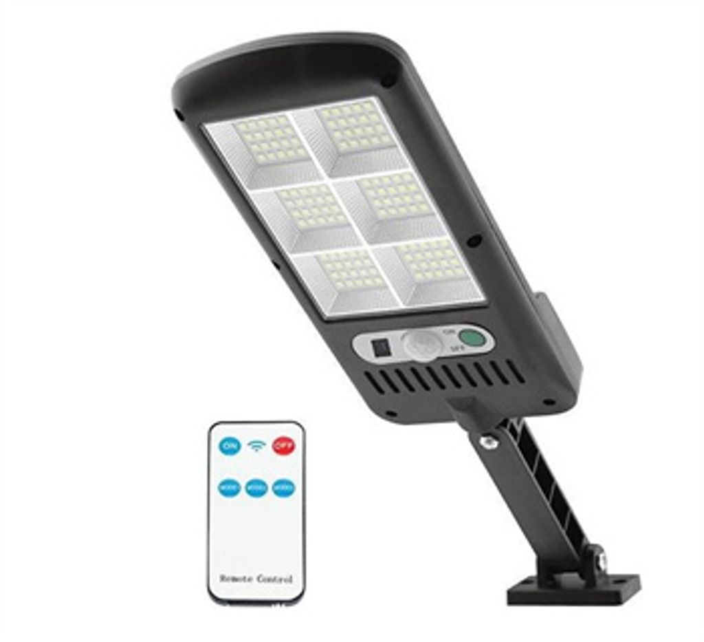 A solar-powered outdoor light with a remote control.