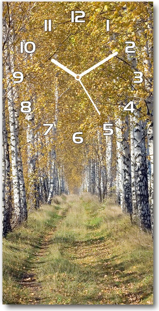 Wanduhr aus Glas – 30x60 cm - Glasbild - Glasuhr - Gehärtetes Glas -Birkenwald