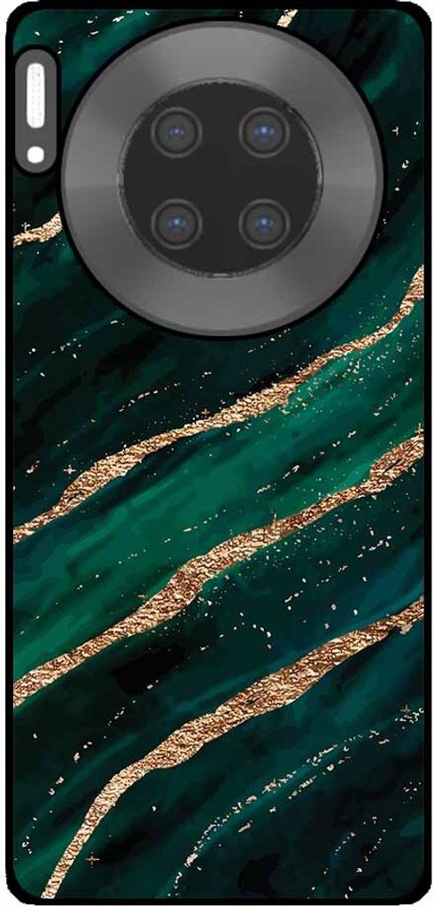 Smartphonica Handytasche geeignet für Huawei Mate 30 Pro mit Marmordruck - TPU zurück Abdeckung Fall Marmor Design - Grün Gold