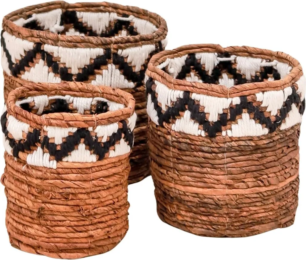 Cache-pot macramé et panier de rangement Sadara - Set de 3 tailles