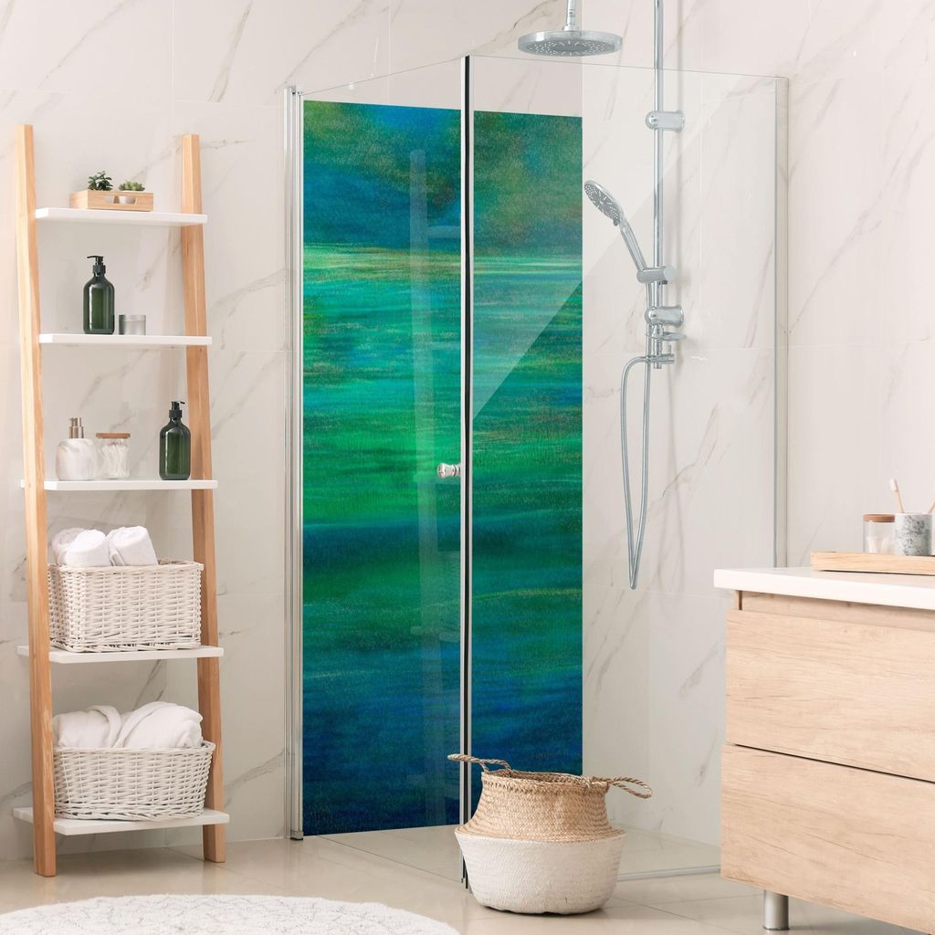 Duschrückwand originell selbstklebend - 0.61 mm Wandpaneel wasserfest Design grün Badrückwand fugenlos Premium matt 110x200 cm