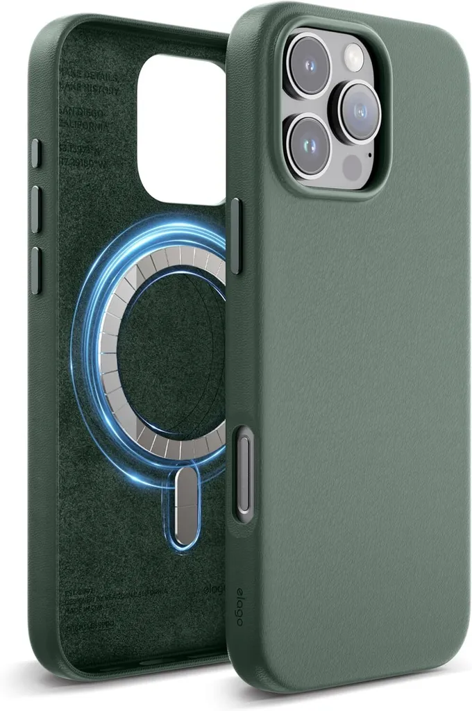 Housse iPhone 16 Pro Max MagSafe pour usage quotidien cuir Elago Vert