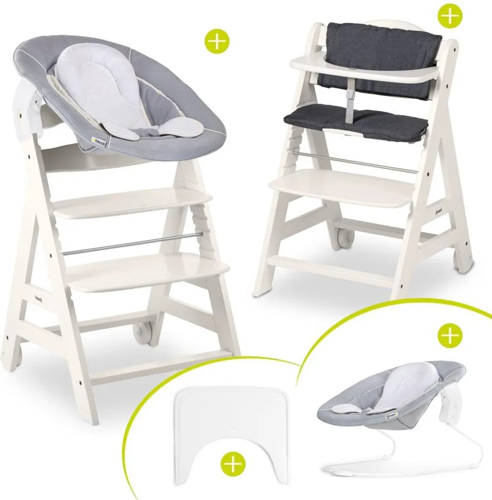 Chaise Haute Évolutive Hauck Beta Plus avec Transat pour Nouveau-Né Blanc