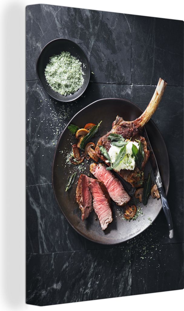 OneMillionCanvasses - Leinwandbilder - 90x140 cm, Steak mit Champignons und Käse, Wandbilder Kunstdruck Wanddekoration - Wandschmucke - Schlafzi...
