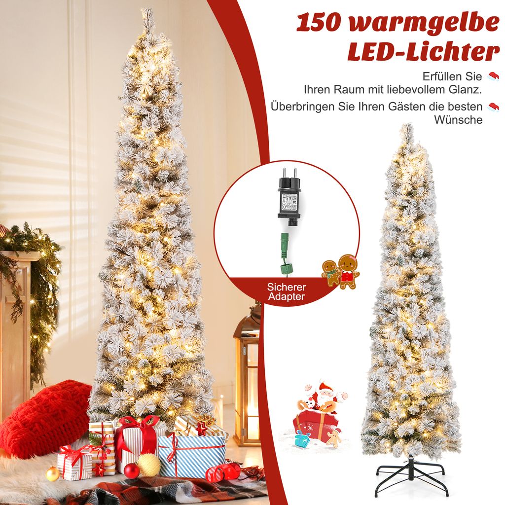 COSTWAY 180 cm Bleistift Weihnachtsbaum mit Schnee, Produktbild 5