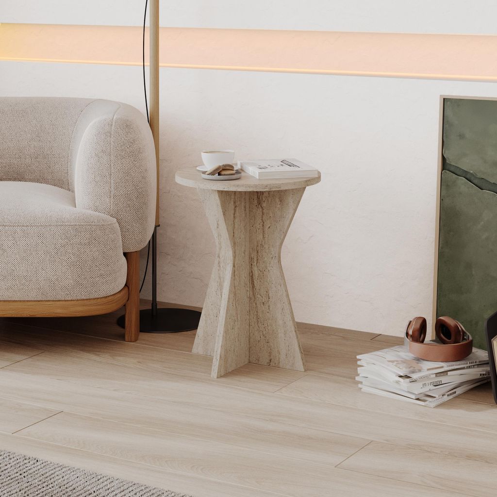 Decortie Lisa Runder Beistelltisch, Travertin 51x36x40 cm Produktbild 