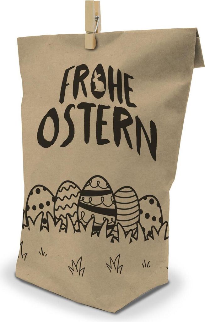 12er Set mit Klammern - itenga Geschenktüte Frohe Ostern Wiese braun schwarz