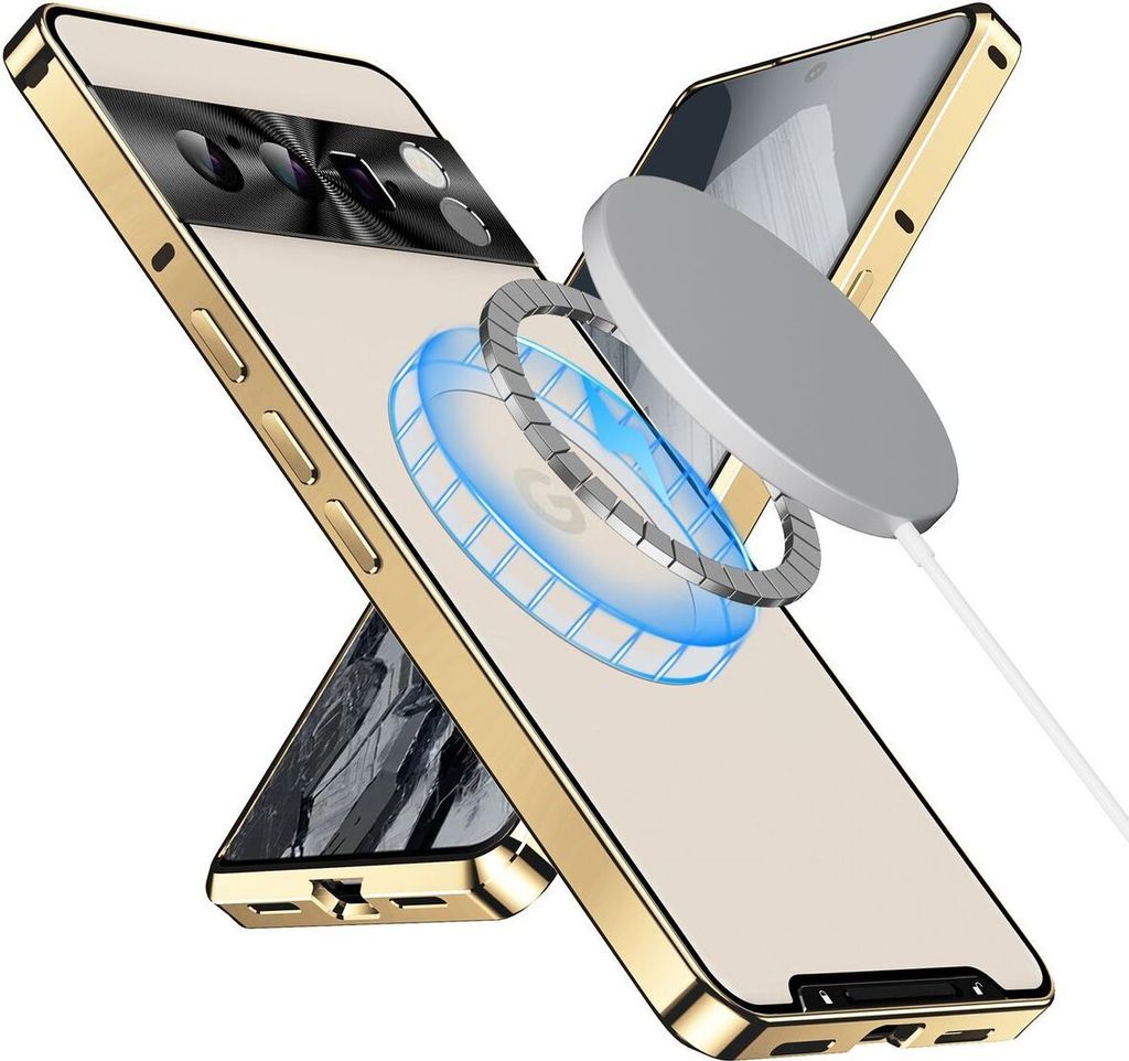 Metall Hülle für Google Pixel 8 Pro mit eingebaut Magnetspule Matte Durchscheinend Handyhülle Kameraschutz Gold
