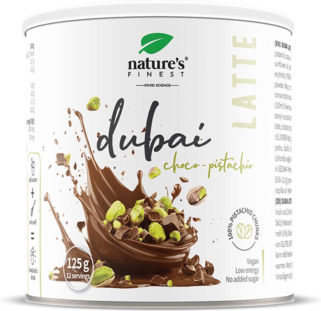 Nature's Finest Dubai Latte Mix - Veganer Schokoladen-Pistazien-Latte mit Inulin & Chlorella - Zuckerfrei, Low Carb, Keto-freundlich