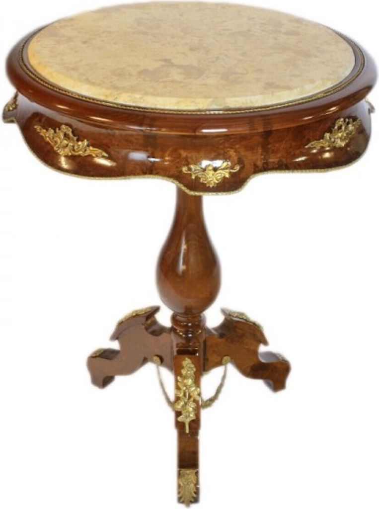 Casa Padrino Barock Beistelltisch mit Marmorplatte Mahagoni / Creme / Gold H80 x 60cm - Ludwig XVI Antik Stil Tisch - Möbel