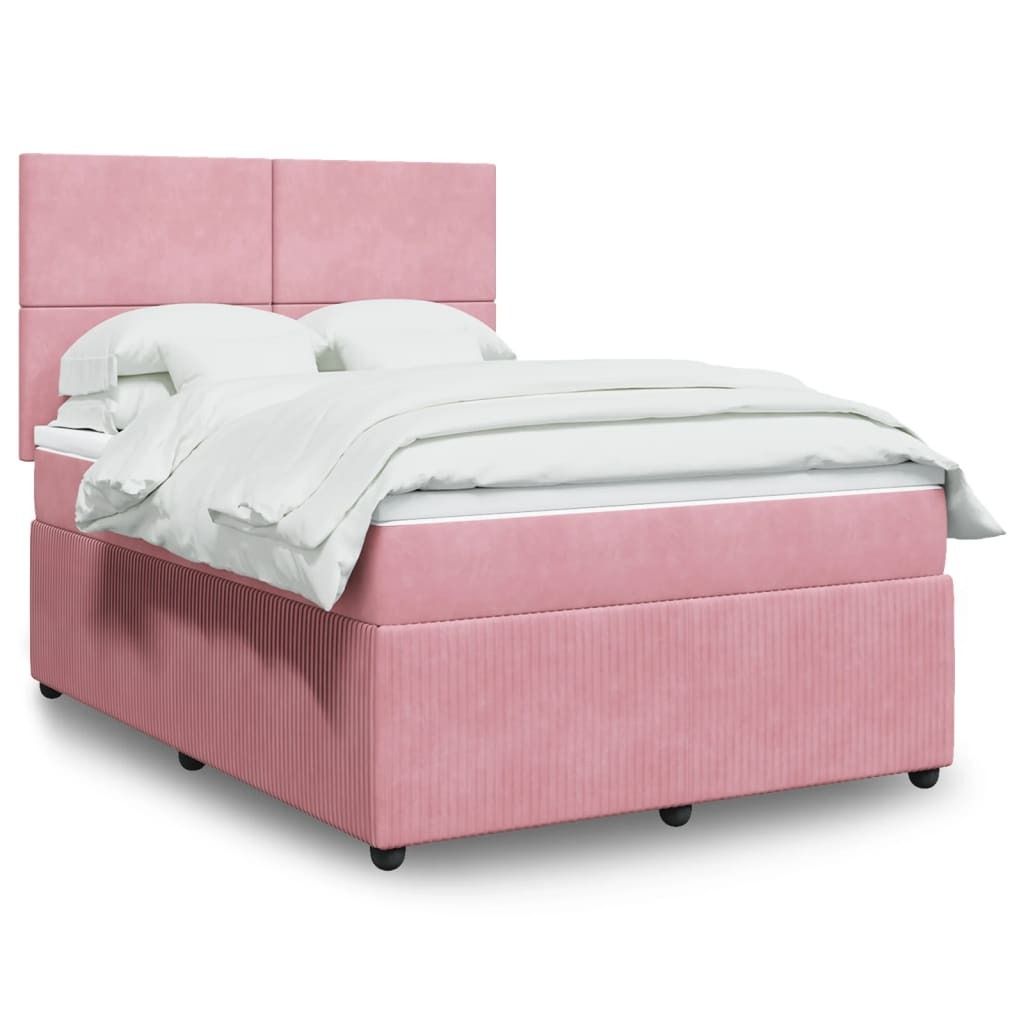 Möbel Boxspringbett mit Matratze Rosa 140x200 cm Samt - Klassische Bettrahmen 3292357