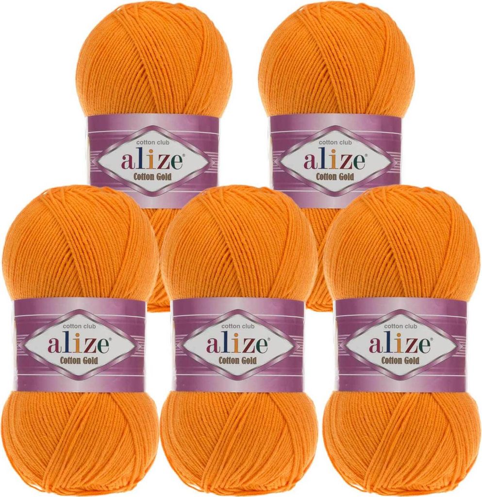 5 x 100g Strickgarn Alize Baumwolle Gold Uni Klassikgarn Häkelgarn Strick-Wolle