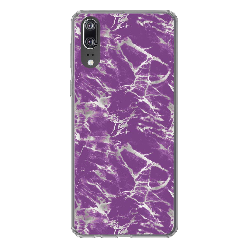MuchoWow Handyhülle Schutzhülle Hülle für Huawei P20 Violett - Weiß - Marmor - Muster Silikon Softcase Handy Hülle - Hardcover