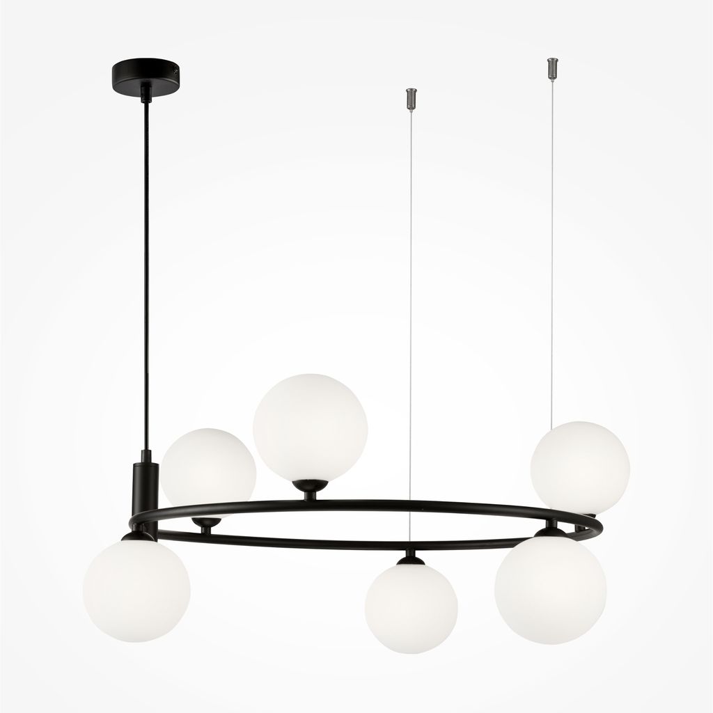 Maytoni Moderne Pendelleuchte Ring 6xG9 excl. in Schwarz aus Metall Glas 25 W für Küche, Schlafzimmer, Wohnzimmer, Esszimmer, Lobby