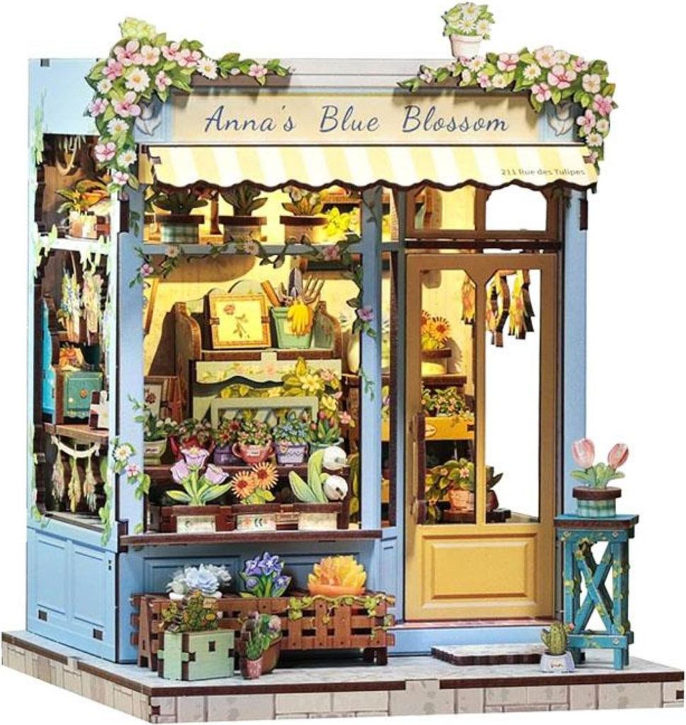 Habarri | DIY Book Nook - Blumen des Glücks - Puzzle 3D - Miniatur Haus Kit mit Möbeln und LED-Licht - Buch Ecke Kit