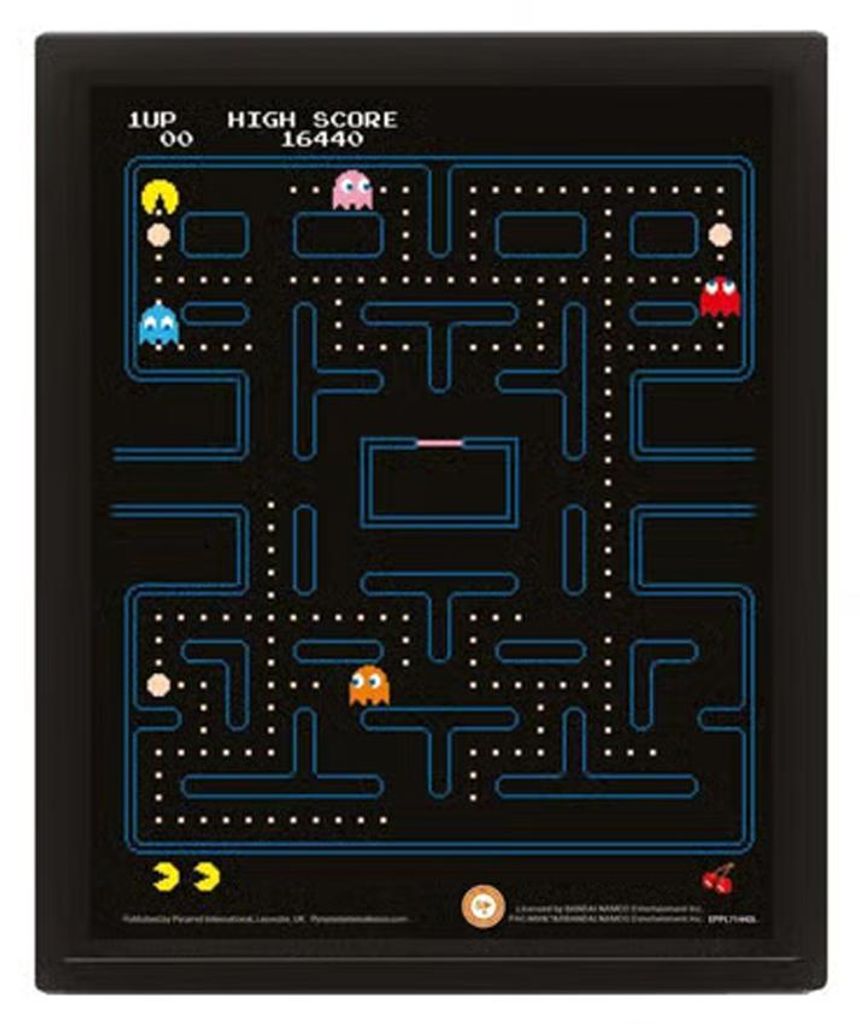 Pac-Man - Labyrinth-3D Lentikular Gerahmtes Plakat CD1401 (Einheitsgröße) (Schwarz)