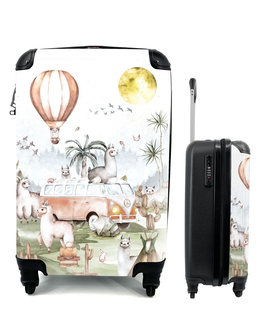 MuchoWow Koffer Handgepäck Trolley Rollkoffer Kleine Reisekoffer mit 4 Rollen - Alpaka - Tiere - Kinder - Heißluftballon - Kinder - Cabin Size ...