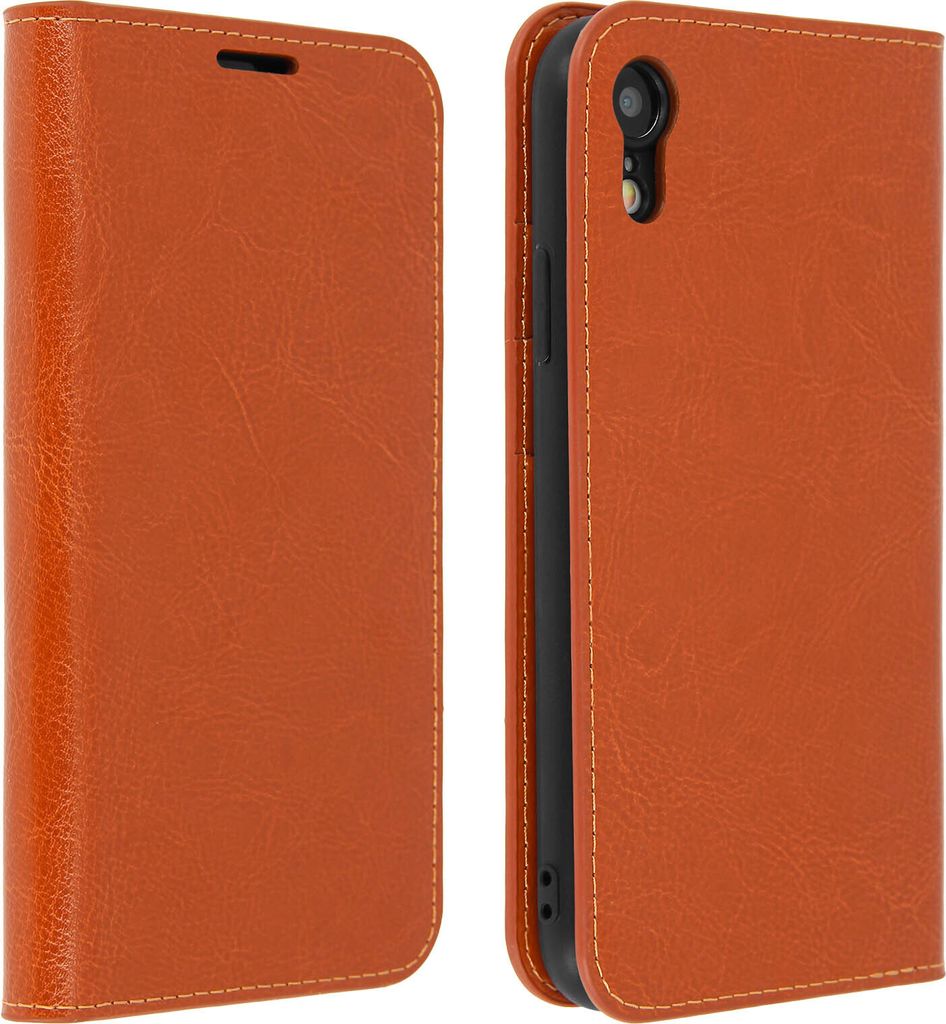 Apple iPhone XR Flip-Cover aus Echtleder im Brieftaschenstil – Hellbraun