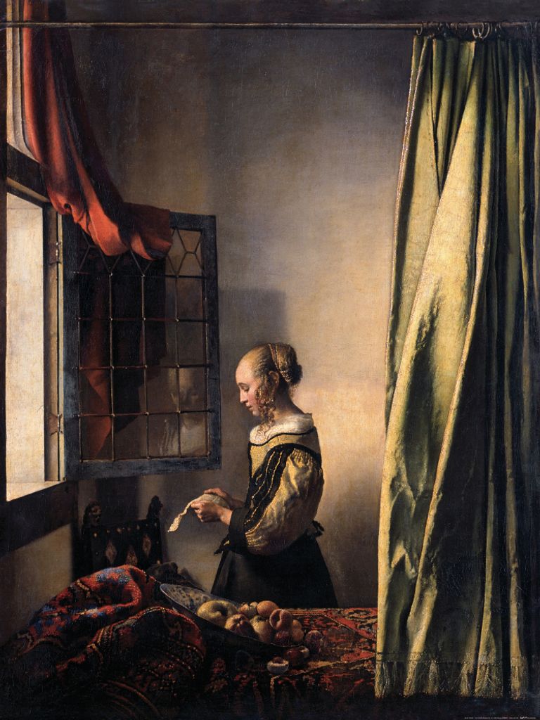 Johannes Vermeer Kunstdruck Bild - Brieflesendes Mädchen Am Offenen Fenster, 1657-1659 (80 x 60 cm)
