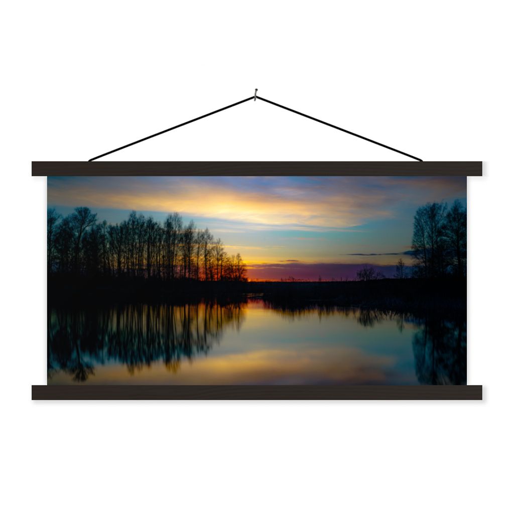 MuchoWow Textilposter Wasser - See - Bäume - Sonnenuntergang - Natur 60x30 cm mit schwarzem Rahmen - Textilien